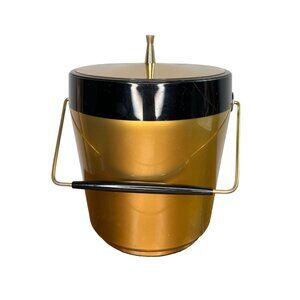Vintage West Bend MCM Gold & Black Atomic Ice Bucket W/ Lid & Handle Retro